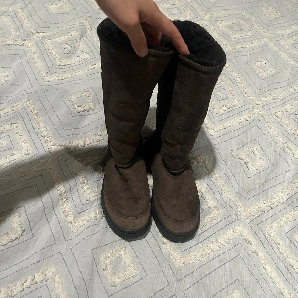 UGG Australia Ultimate Tall Braid‎ Boots – Brown Leather Shearling Lined 5